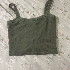 Olive Green Ribbed Women's Top